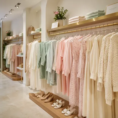 Upscale Boutique Clothing Rack Display Interior