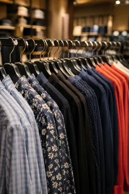 Boutique Clothing Rack With Patterned Shirts
