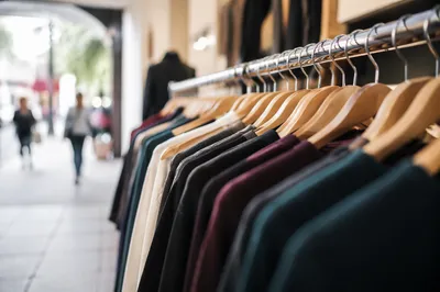 Boutique Clothing Rack With Neutral Garments