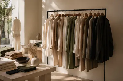 Boutique Clothing Rack with Neutral Apparel
