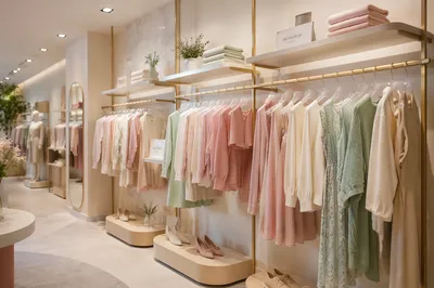 Upscale Boutique Clothing Rack Display Interior
