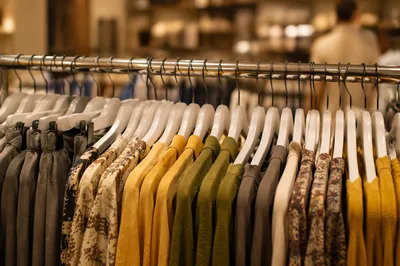 Crowded Boutique Clothing Rack Display