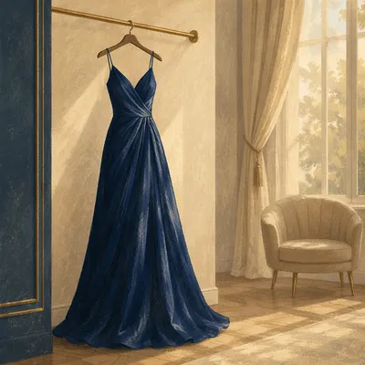 Elegant Midnight Blue Evening Dress Display
