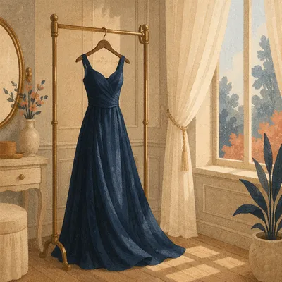 Elegant Midnight Blue Evening Dress Display