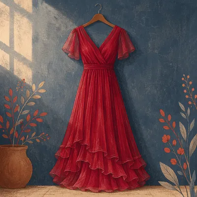 Elegant Crimson Evening Dress on Hanger