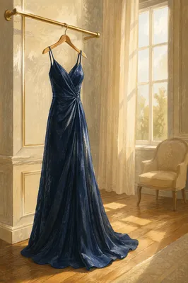 Elegant Midnight Blue Evening Dress Display