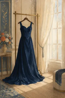 Elegant Midnight Blue Evening Dress Display