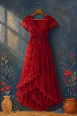 Elegant Crimson Evening Dress on Hanger
