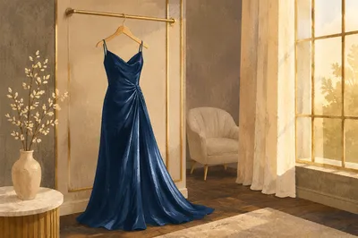 Elegant Midnight Blue Evening Dress Display
