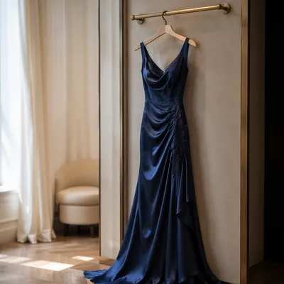 Elegant Midnight Blue Evening Dress Display