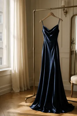 Elegant Midnight Blue Evening Dress Display