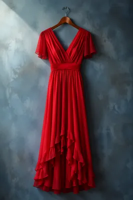 Elegant Crimson Evening Dress on Hanger