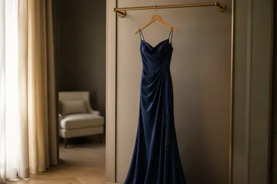 Elegant Midnight Blue Evening Dress Display