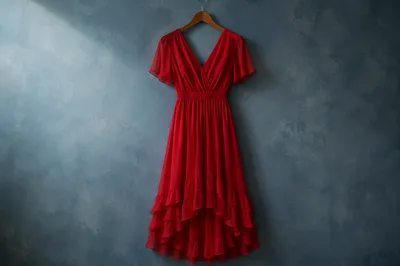 Elegant Crimson Evening Dress on Hanger