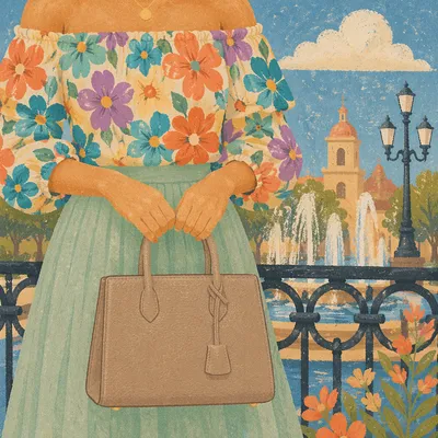 Elegant Floral Street Style with Taupe Handbag