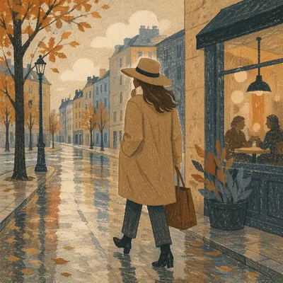 Rainy Urban Street Style Fashion Model