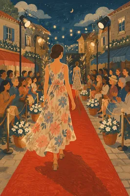 Elegant Floral Dress Street Runway at Dusk