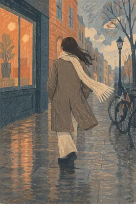 Rainy Street Fashion Model in Wool Coat