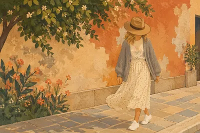 Modest Street Style Model in Soft Neutrals