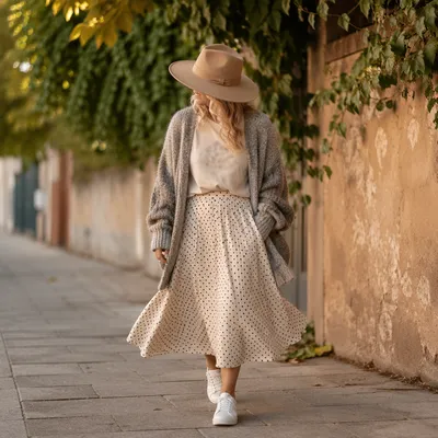 Modest Street Style Model in Knit Cardigan