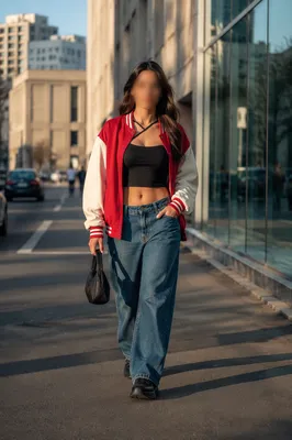 Street Style Model in Varsity Jacket