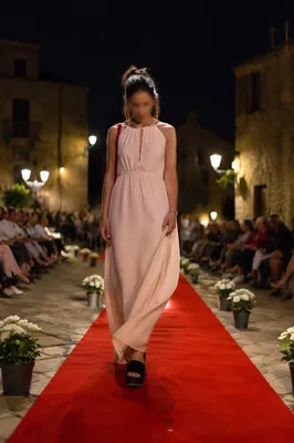 Night Street Fashion Runway in Blush Dress