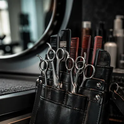 Professional Hairdresser Scissors at Salon Station