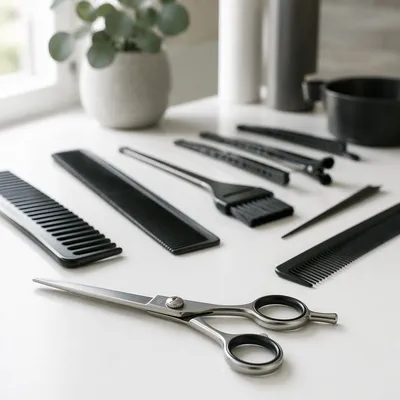 Professional Hair Styling Tools Flat Lay