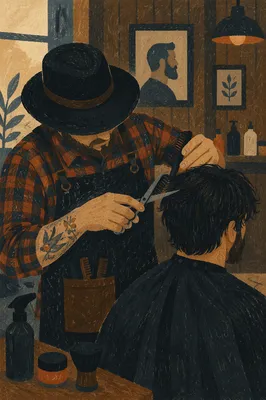 Moody Salon Haircut with Silver Scissors