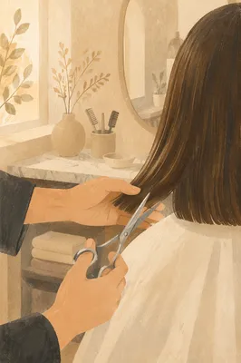 Elegant Salon Hair Trim With Silver Scissors