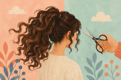 Editorial Salon Scissors and Brunette Curls