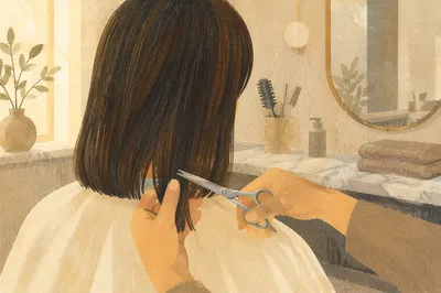 Elegant Salon Hair Trim with Silver Scissors