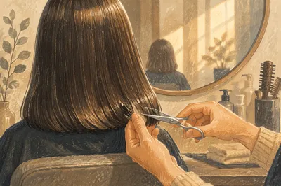 Refined Salon Hair Trim with Silver Scissors