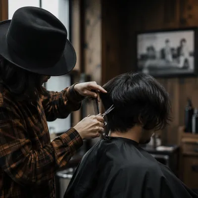 Moody Hair Stylist Trimming Dark Hair