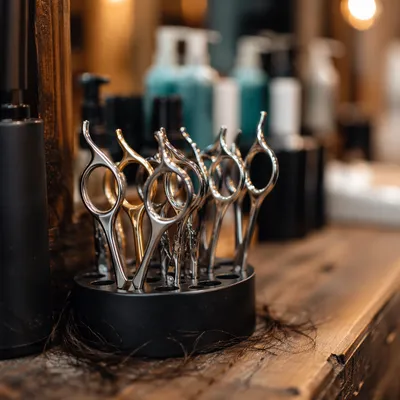 Professional Hair Styling Scissors on Salon Station