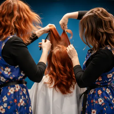 Copper Hair Styling in Modern Fashion Salon