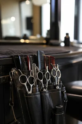 Professional Hairdresser Scissors at Salon Workstation