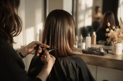 Minimalist Salon Hair Trim with Silver Scissors