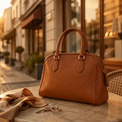 Elegant Leather Handbag Close-Up at Golden Hour
