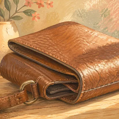 Brown Leather Handbag Macro Detail