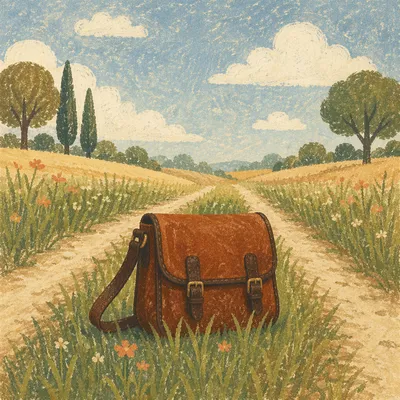 Brown Leather Handbag on Rural Path