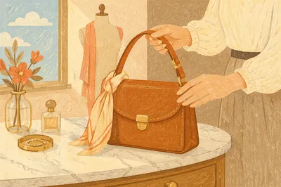 Elegant Leather Handbag on Marble Vanity