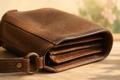 Brown Leather Handbag Macro Detail