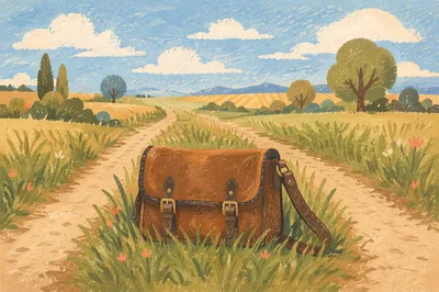 Brown Leather Handbag on Country Path