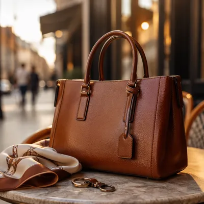 Elegant Leather Handbag Close-Up at Golden Hour