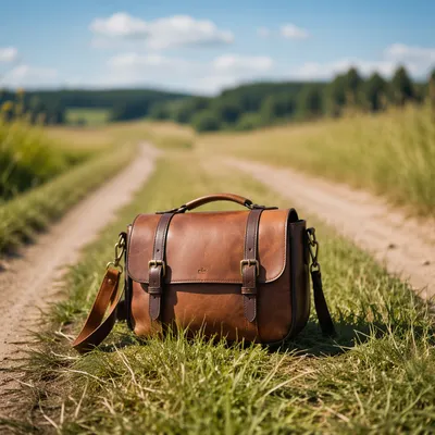 Brown Leather Handbag on Rural Path