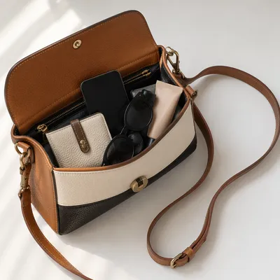 Luxury Leather Handbag Flat Lay