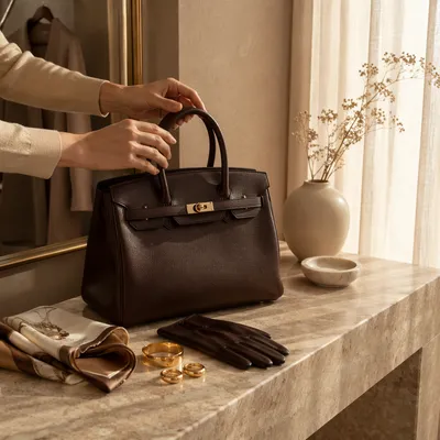 Elegant Brown Leather Handbag Still Life