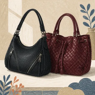 Luxury Leather Handbags on Cream Tabletop