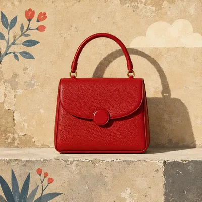 Luxury Red Leather Handbag in Sunlight